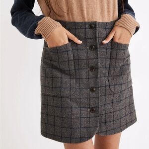 Madewell Wool Button-Front Mini Skirt in Windowpane